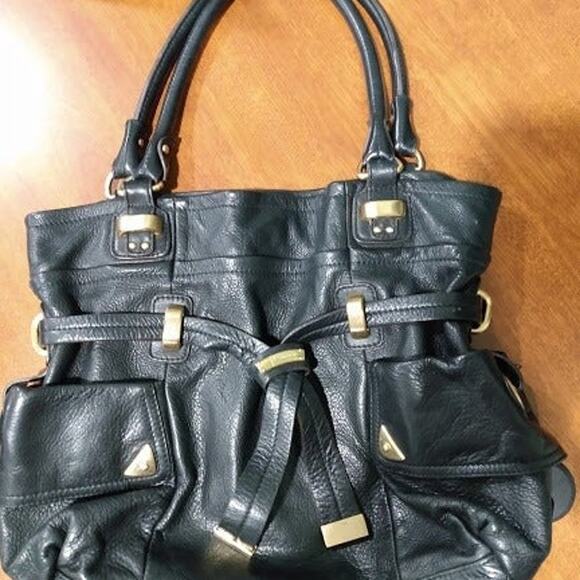 B. Makowsky Handbag, Black Leather - Picture 1 of 6
